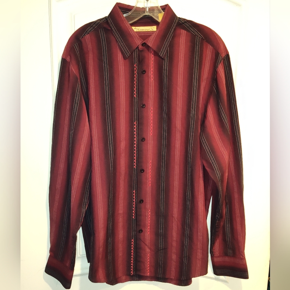EUC THE HABANERA CLUB MEN'S COLLARED BUTTON DOWN RED STRIPED LONGSLEEVE SHIRT
